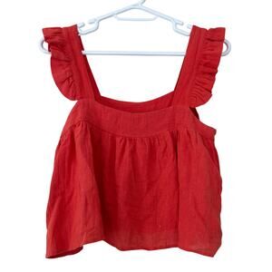 Karlie linen cropped square neck ruffle tank top coral boho